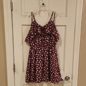Purple Snow Burgundy Floral Tie-Neck Sundress Jr Sz M